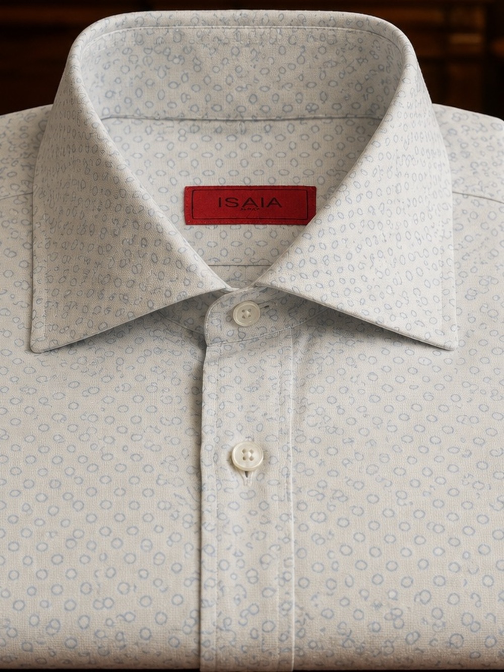 Isaia Light Blue Micro-Oval Pattern Dress Shirt